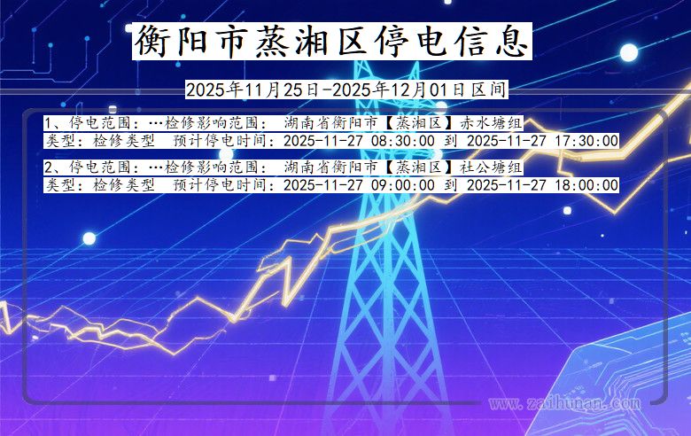 湖南省衡阳蒸湘停电通知