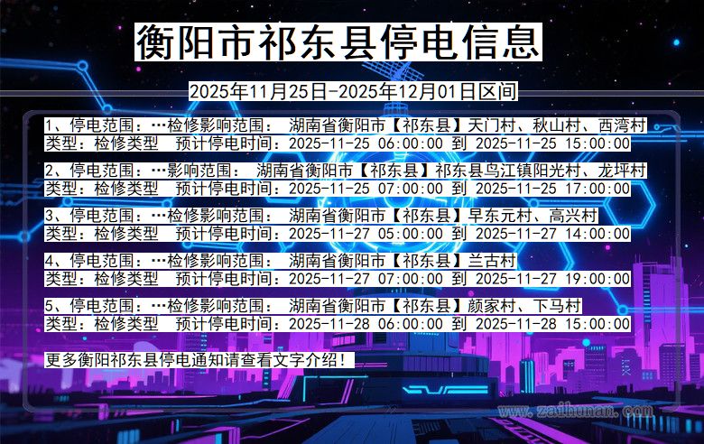 湖南省衡阳祁东停电通知