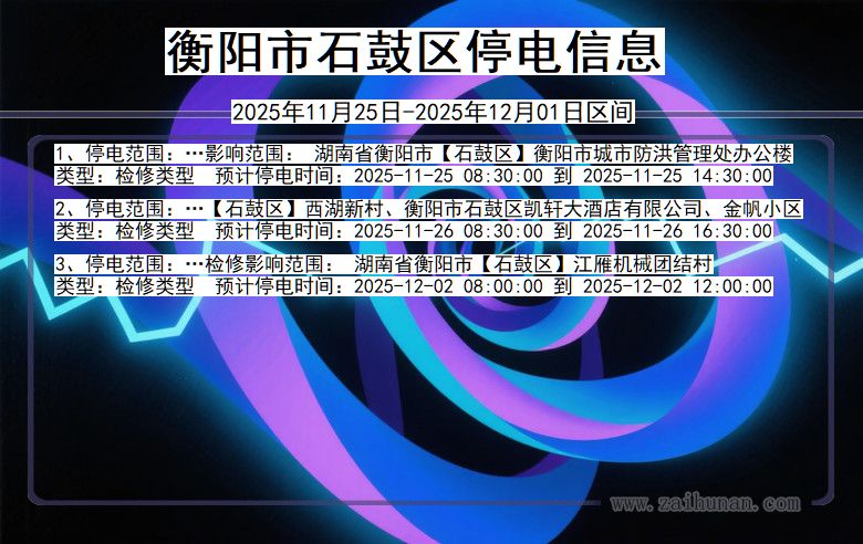 湖南省衡阳石鼓停电通知