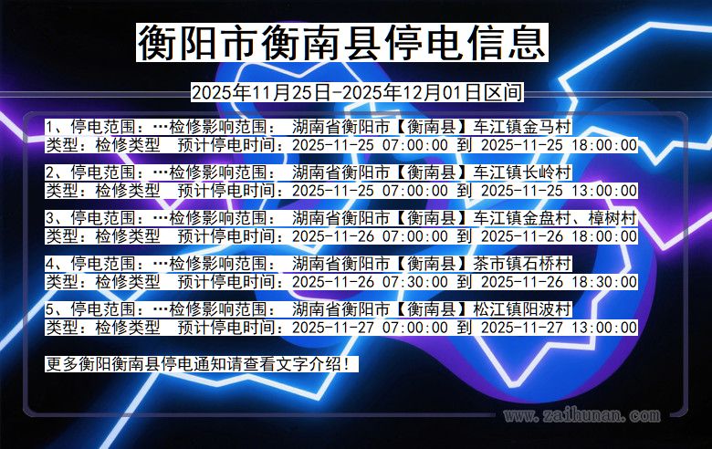 湖南省衡阳衡南停电通知