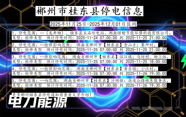 湖南省郴州桂东停电通知