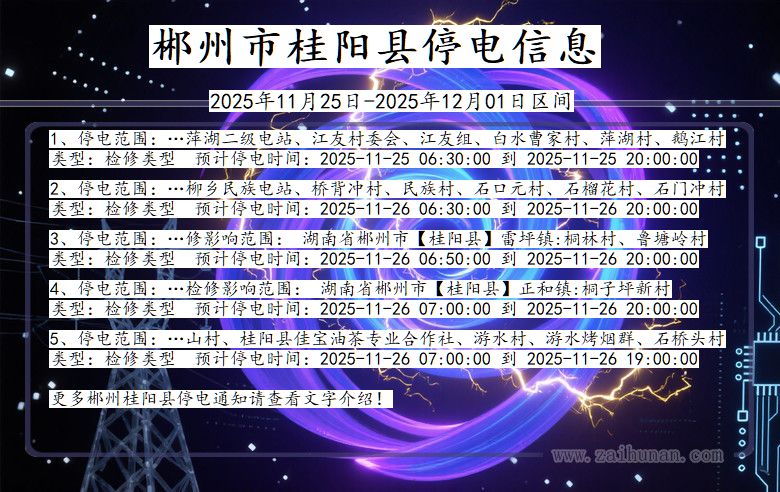 湖南省郴州桂阳停电通知