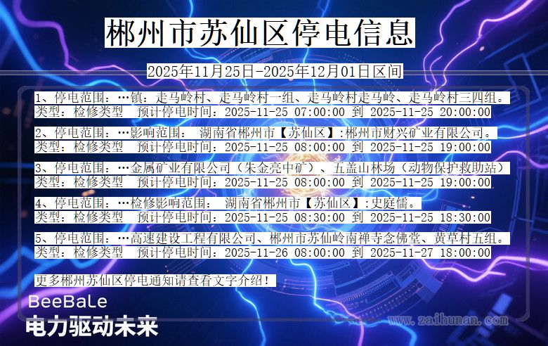 湖南省郴州苏仙停电通知