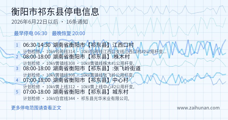 衡阳市祁东县停电通知