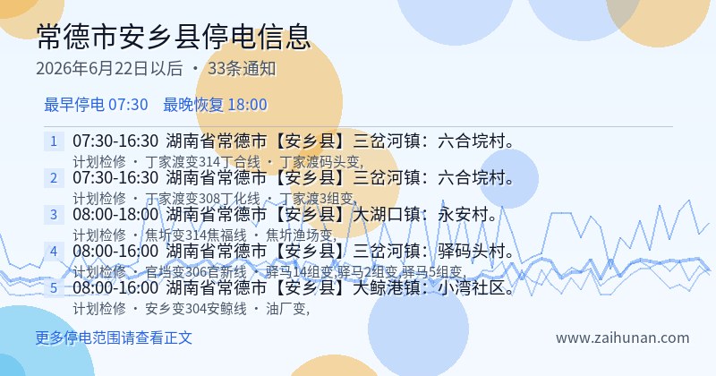 常德市安乡县停电通知
