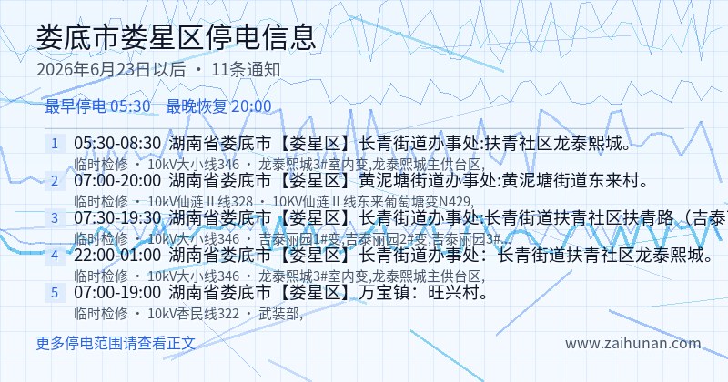 娄底市娄星区停电通知