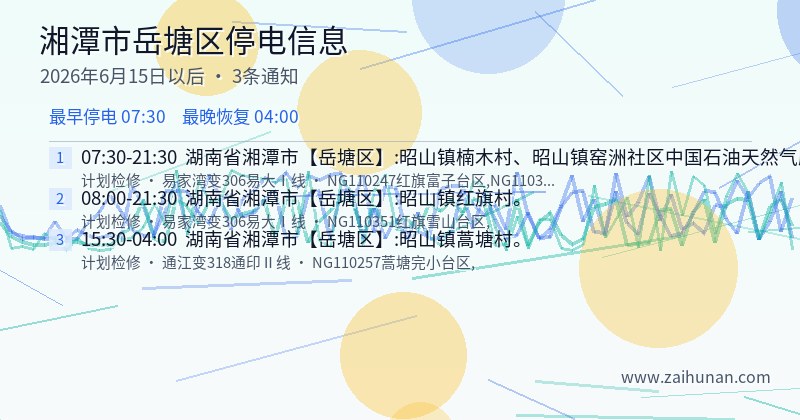 湘潭市岳塘区停电通知