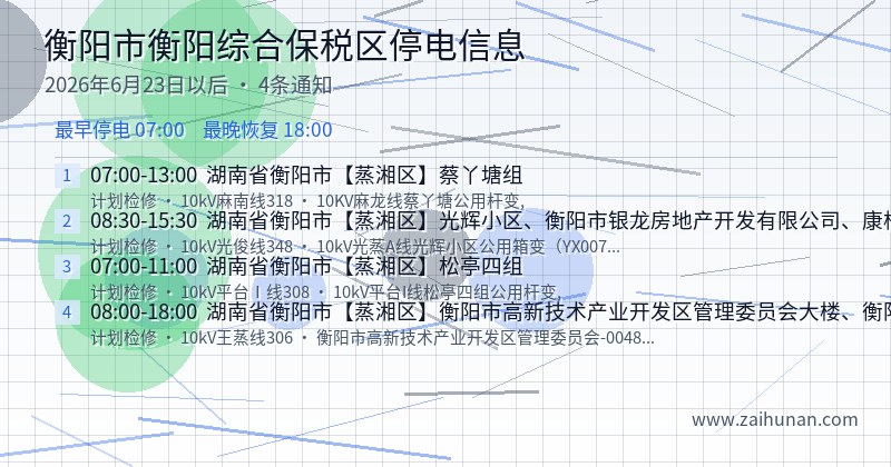 衡阳市衡阳综合保税区停电通知