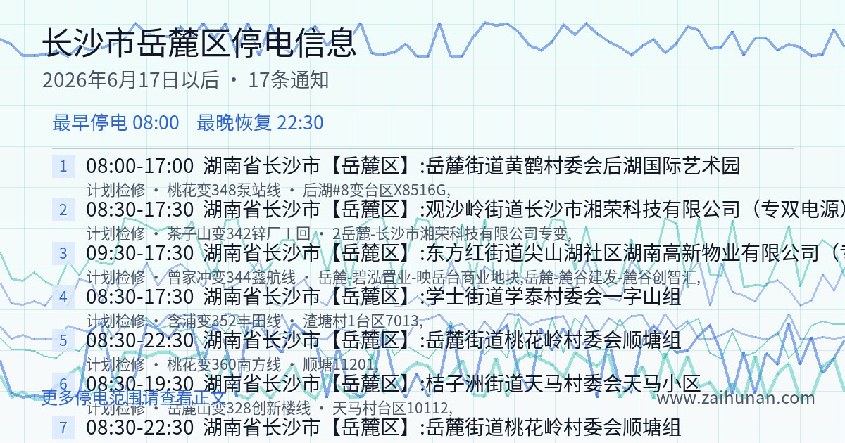 2026年6月17日以后长沙市岳麓区停电通知查询