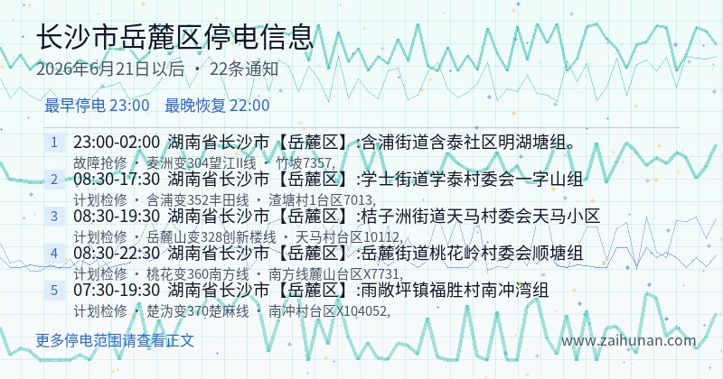 长沙市岳麓区停电通知