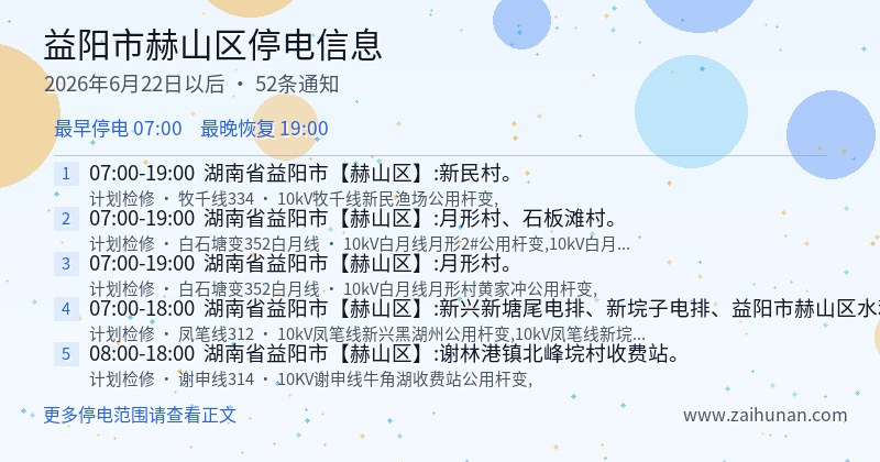 益阳市赫山区停电通知