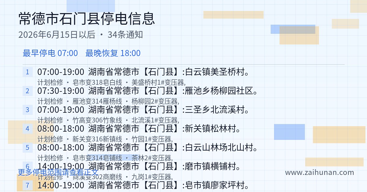 石门县2026年6月15日以后停电通知