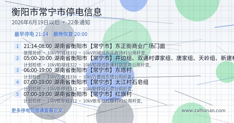 衡阳市常宁市停电通知