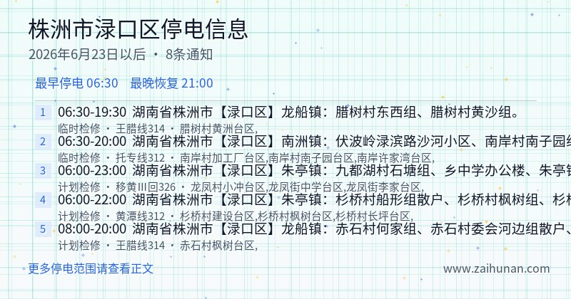 株洲市渌口区停电通知