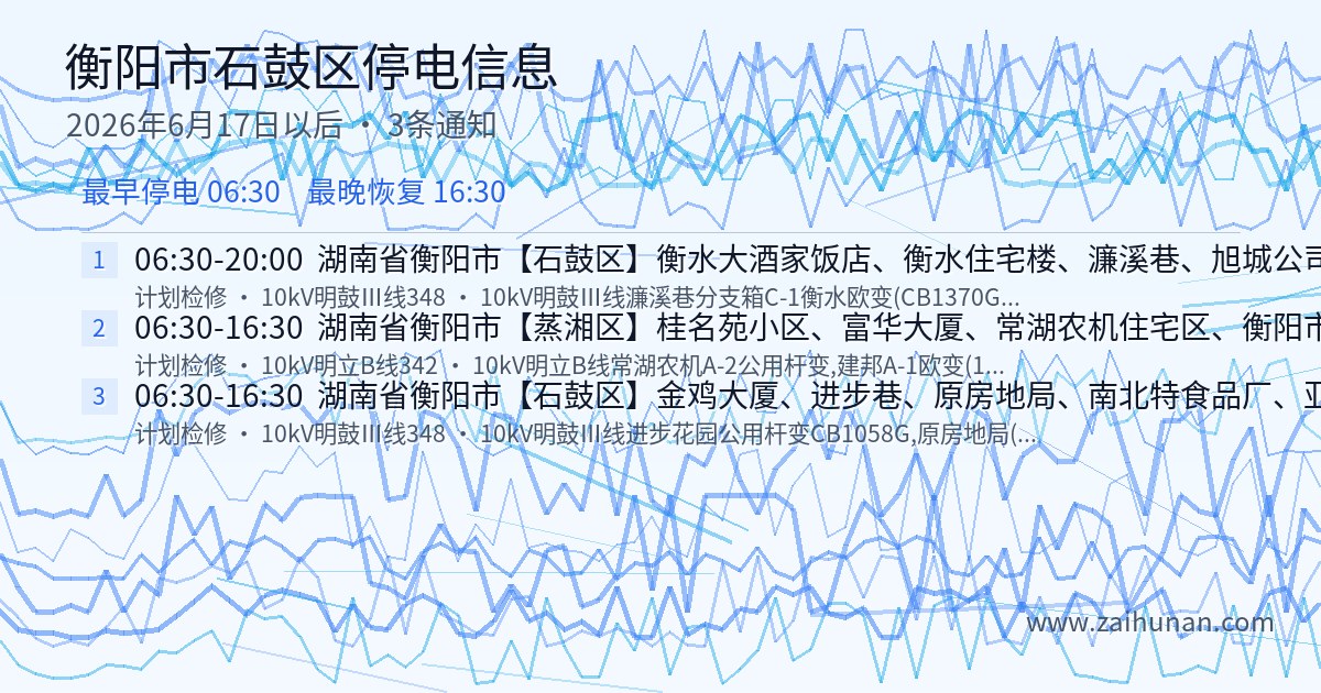 衡阳市石鼓区停电通知查询2026年6月17日以后