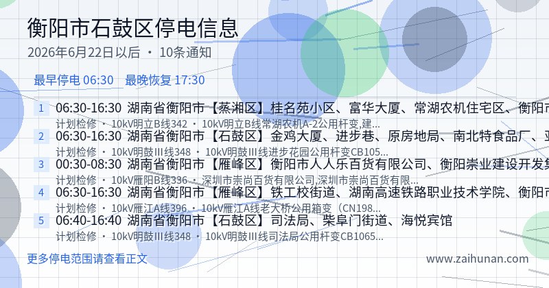 衡阳市石鼓区停电通知