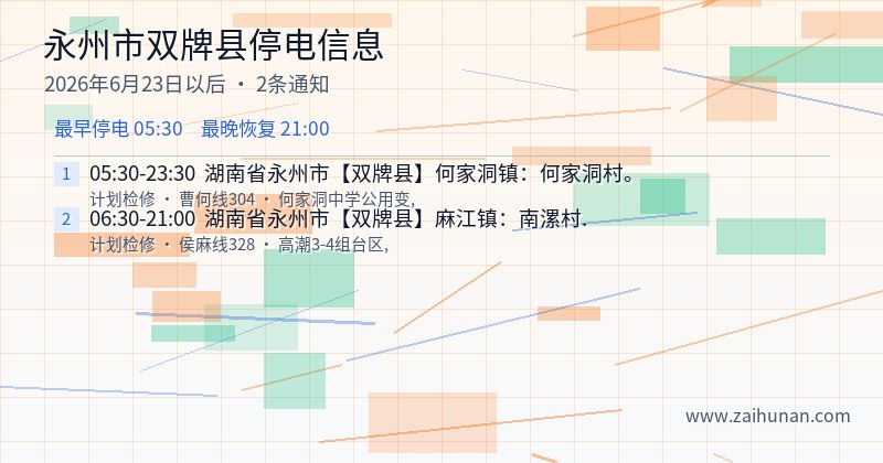 永州市双牌县停电通知