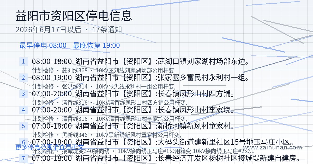 益阳市资阳区2026年6月17日以后停电通知