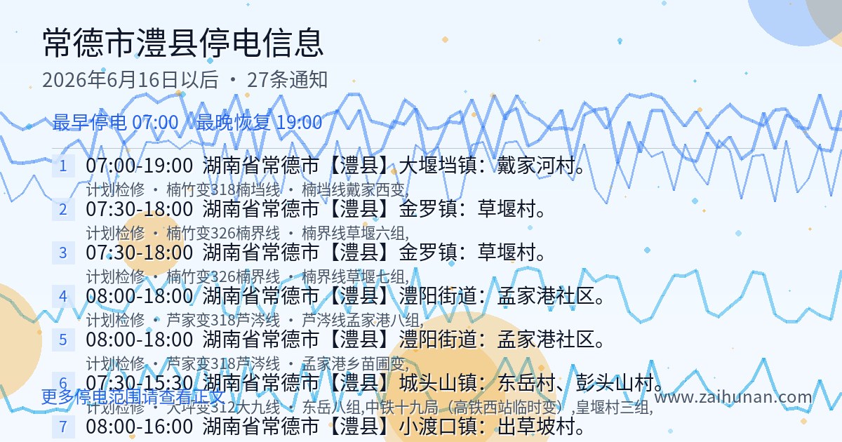 常德市澧县停电通知查询2026年6月16日以后