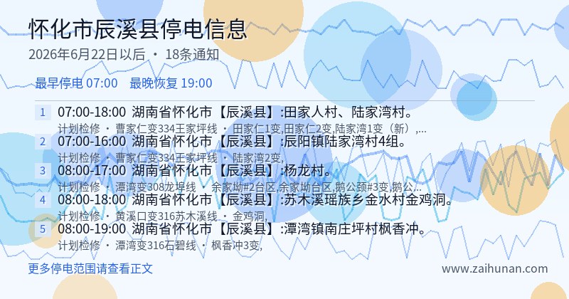 怀化市辰溪县停电通知