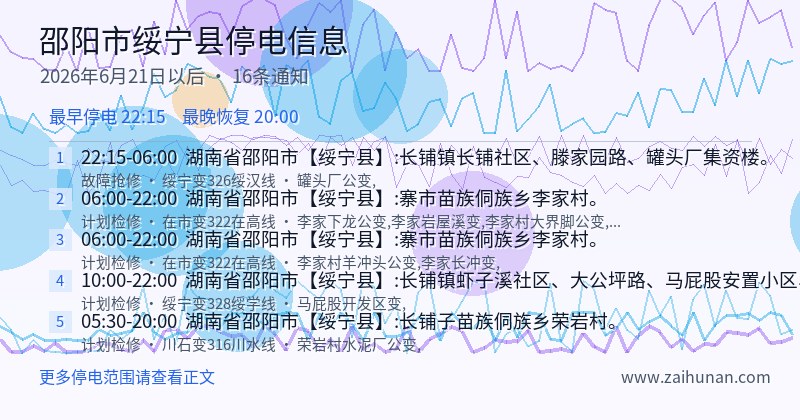 邵阳市绥宁县停电通知