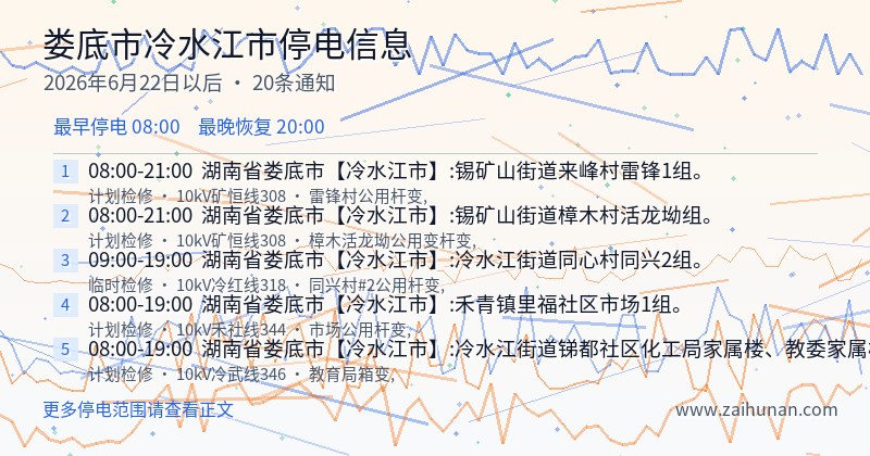 娄底市冷水江市停电通知