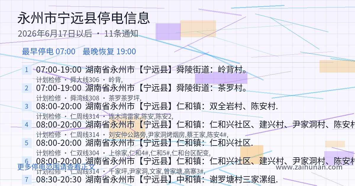宁远县2026年6月17日以后停电通知