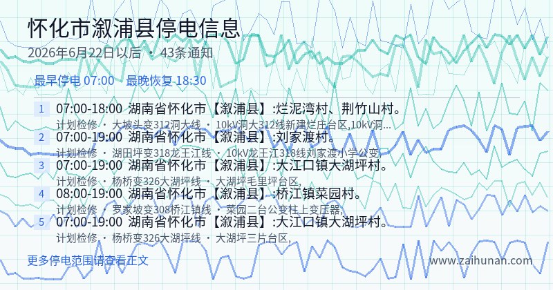 怀化市溆浦县停电通知