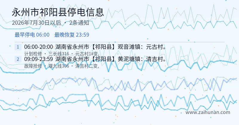 永州市祁阳县停电通知