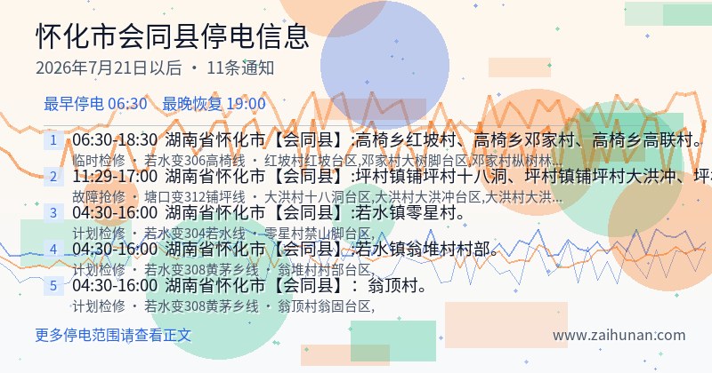 怀化市会同县停电通知