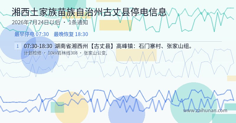 湘西土家族苗族自治州古丈县停电通知