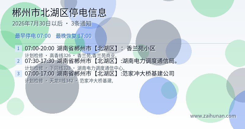 郴州市北湖区停电通知