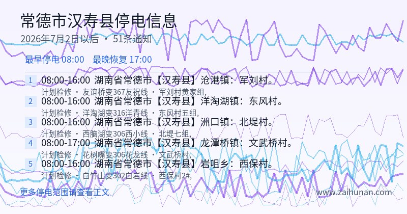 常德市汉寿县停电通知