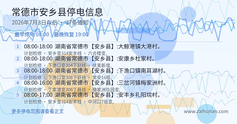 常德市安乡县停电通知