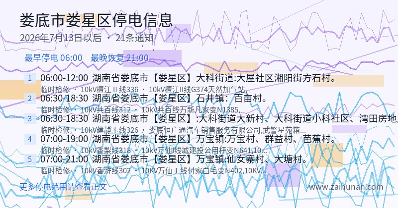 娄底市娄星区停电通知