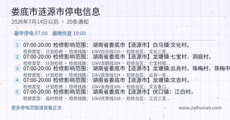 娄底市涟源市停电通知