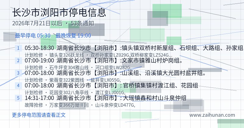 长沙市浏阳市停电通知