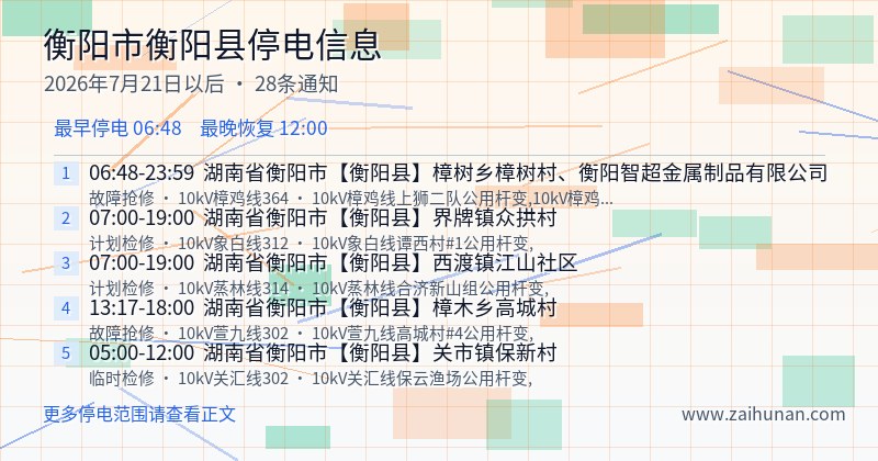 衡阳市衡阳县停电通知