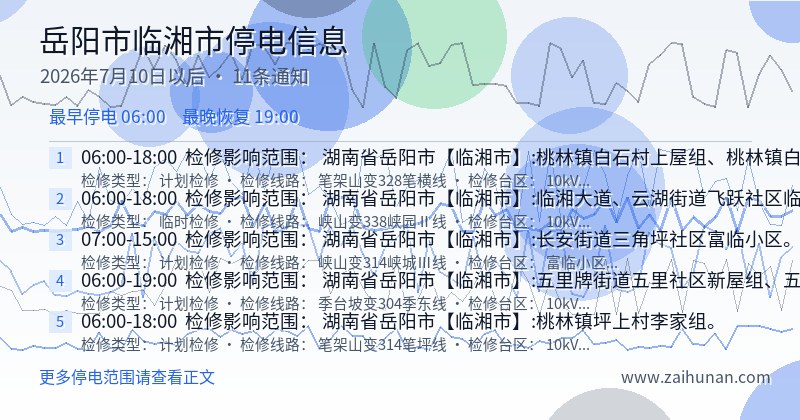 岳阳市临湘市停电通知