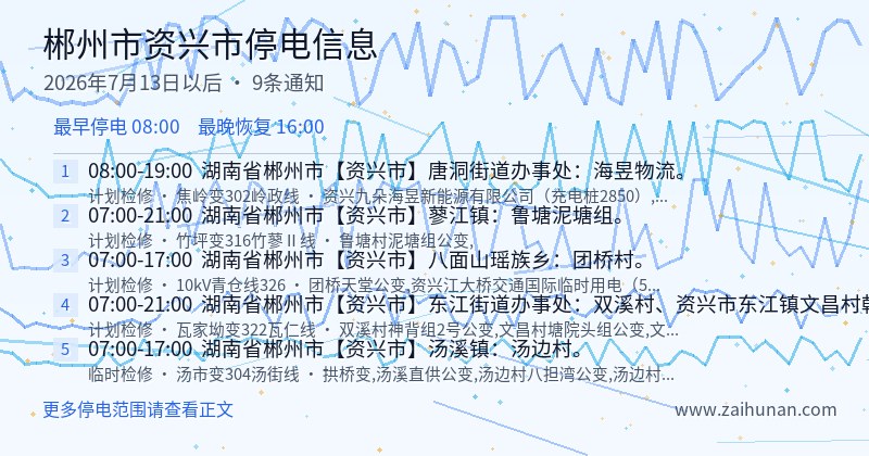 郴州市资兴市停电通知