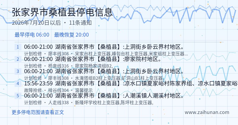 张家界市桑植县停电通知