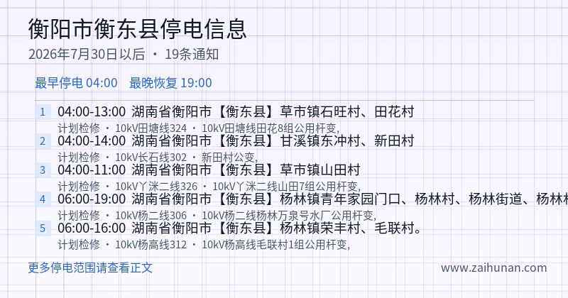 衡阳市衡东县停电通知