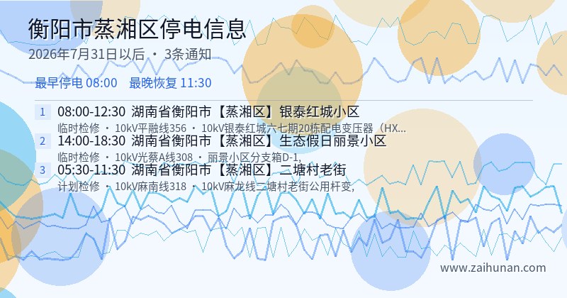 衡阳市蒸湘区停电通知