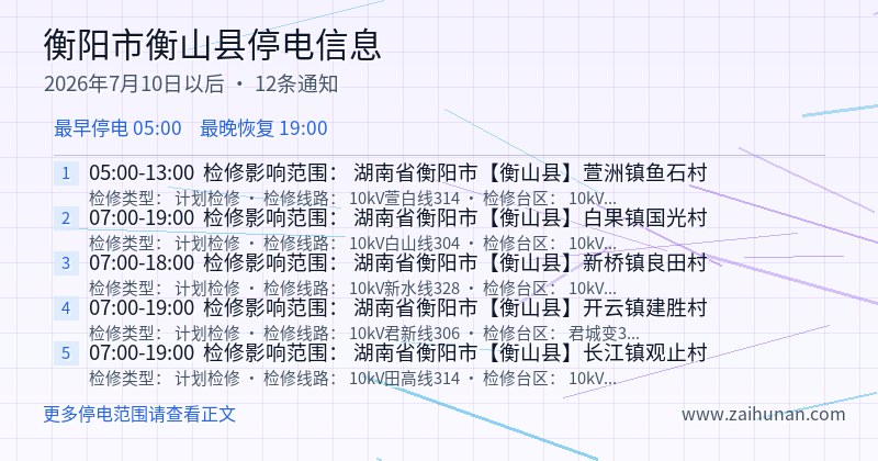 衡阳市衡山县停电通知