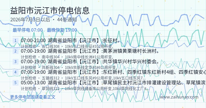 益阳市沅江市停电通知
