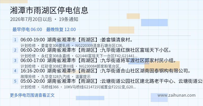 湘潭市雨湖区停电通知