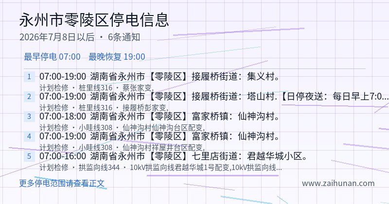 永州市零陵区停电通知