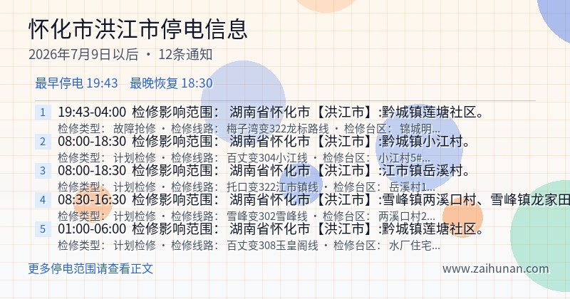 怀化市洪江市停电通知
