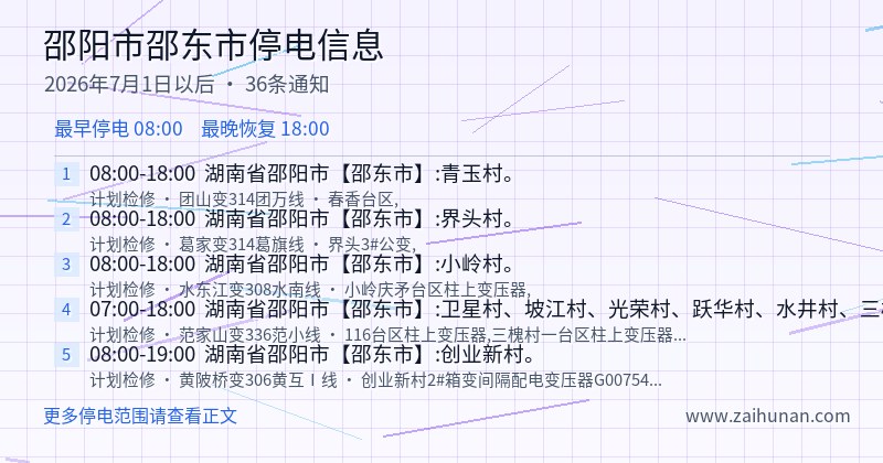 邵阳市邵东市停电通知