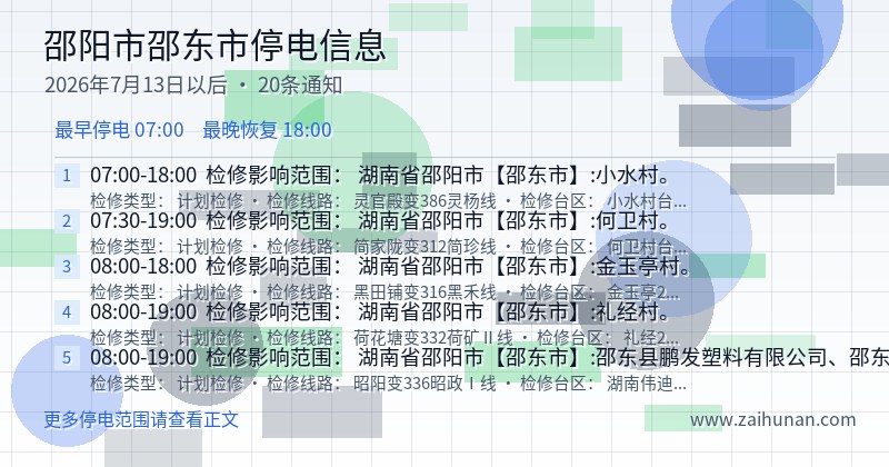 邵阳市邵东市停电通知